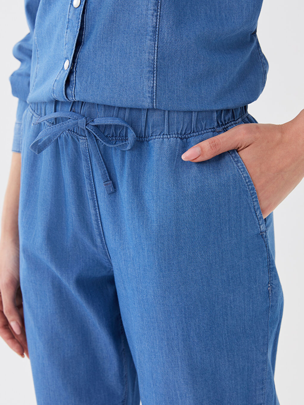 Mavi Beli Lastikli Slouchy Fit Kadın Jean Pantolon-2