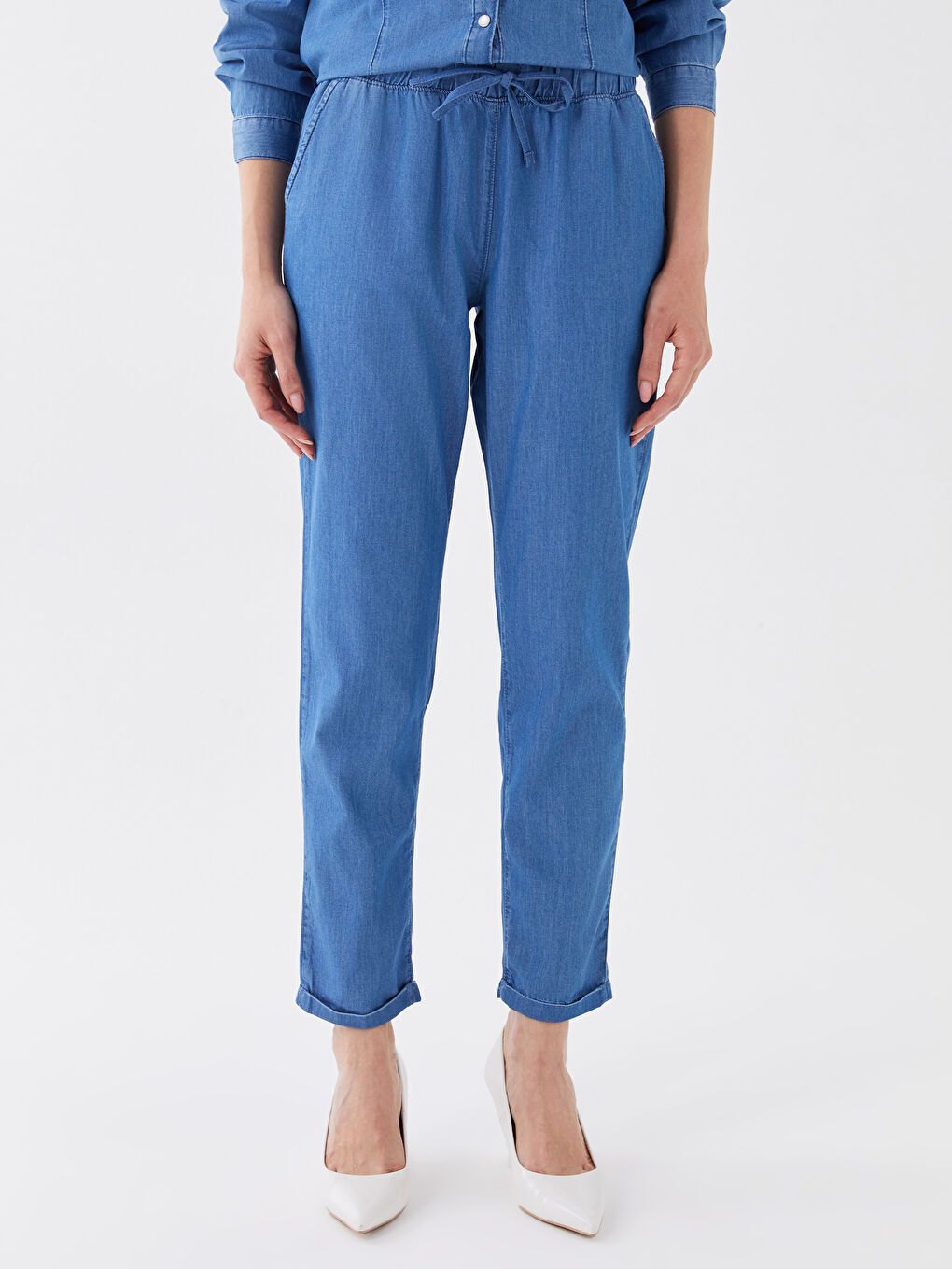 Mavi Beli Lastikli Slouchy Fit Kadın Jean Pantolon-3