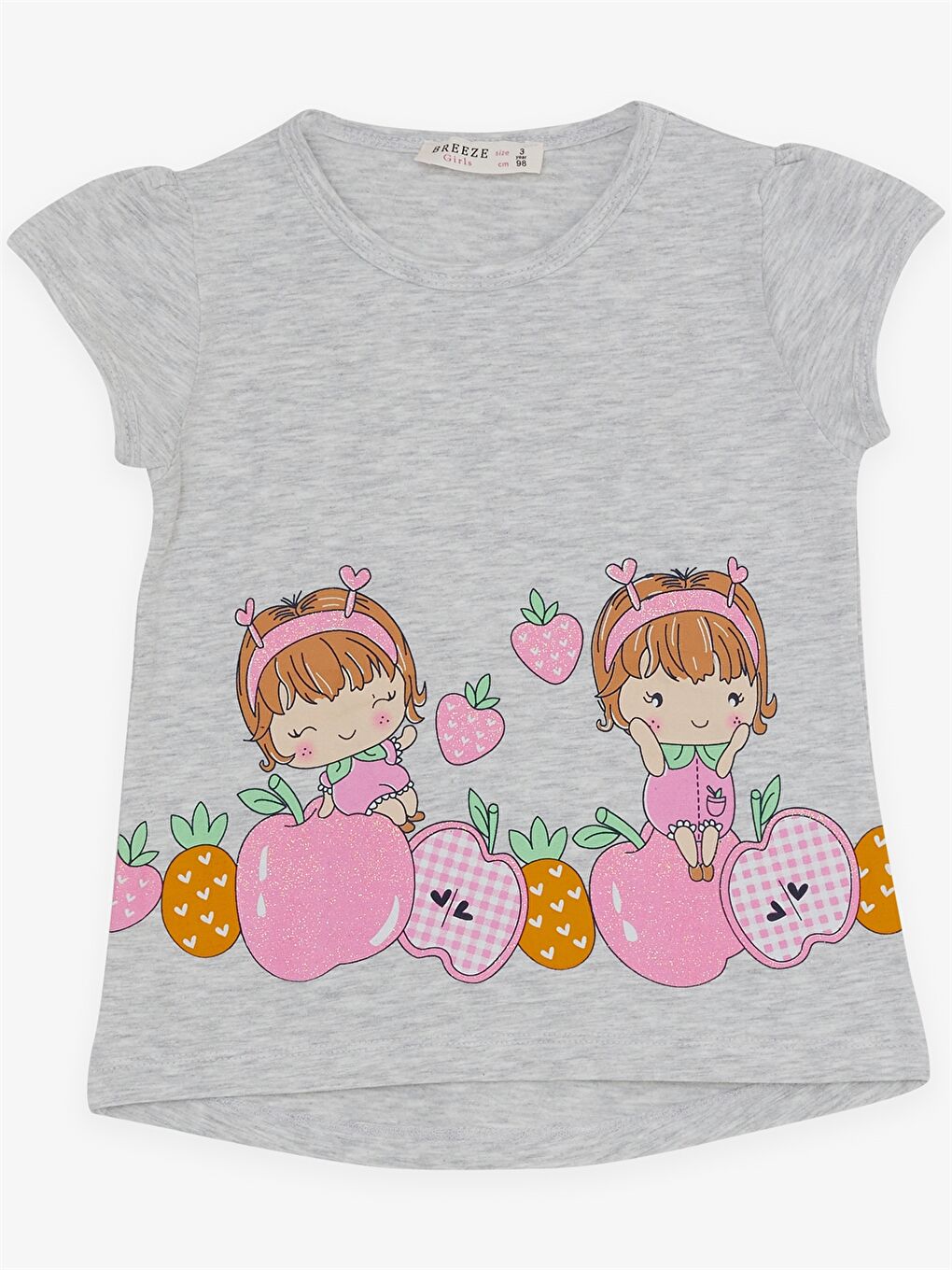 Gri Bisiklet Yaka Kısa Kollu Baskılı Kız Bebek Tişört ve Tayt 2'li Takım-2