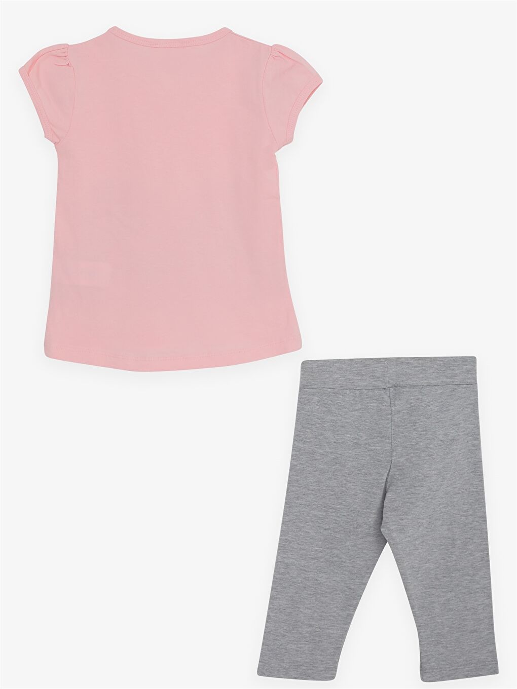 Pembe Bisiklet Yaka Kısa Kollu Baskılı Kız Bebek Tişört ve Tayt 2'li Takım-1