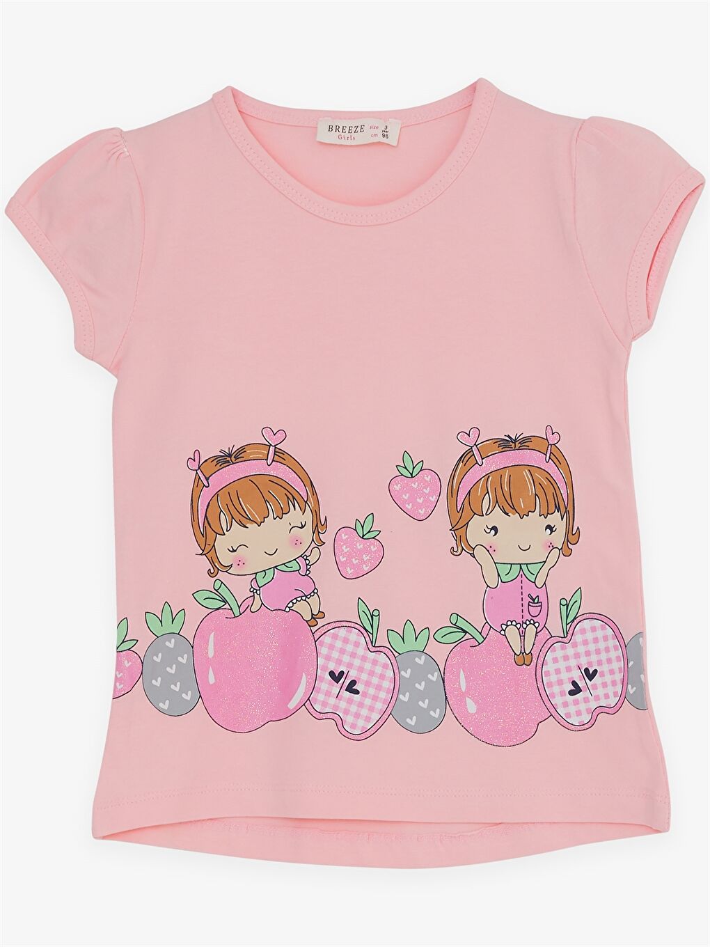 Pembe Bisiklet Yaka Kısa Kollu Baskılı Kız Bebek Tişört ve Tayt 2'li Takım-2