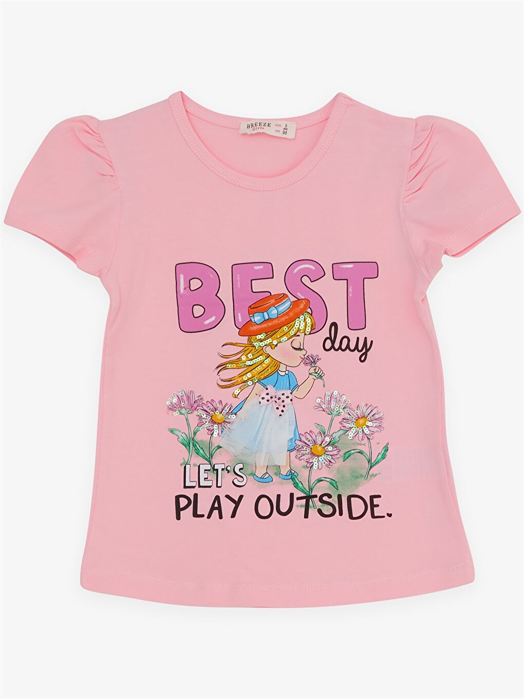 Pembe Bisiklet Yaka Baskılı Kız Bebek Tişört ve Tayt 2'li Takım-2