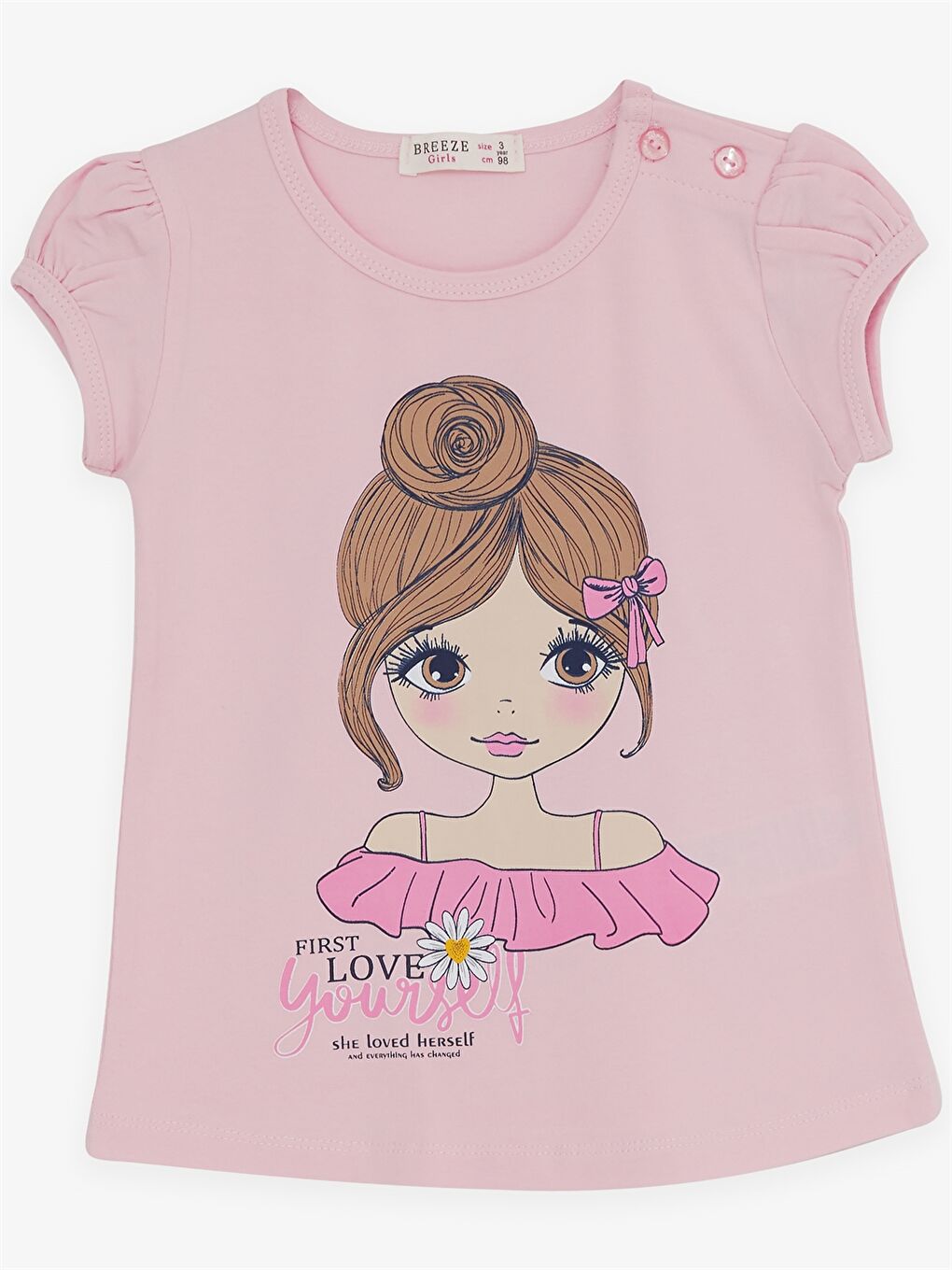 Pembe Bisiklet Yaka Kısa Kollu Baskılı Kız Bebek Tişört ve Tayt 2'li-2