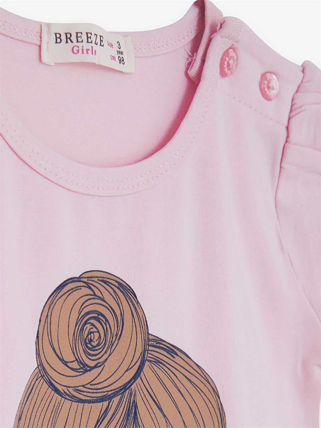 Pembe Bisiklet Yaka Kısa Kollu Baskılı Kız Bebek Tişört ve Tayt 2'li-4