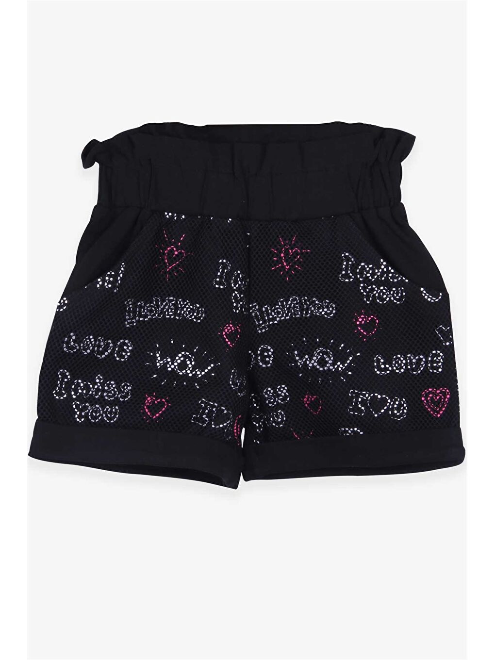 Siyah Beli Lastikli Baskılı Kız Çocuk Şort