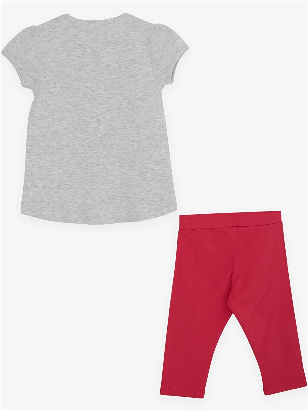 Gri Bisiklet Yaka Baskılı Kısa Kollu Kız Çocuk Tişört ve Tayt-1