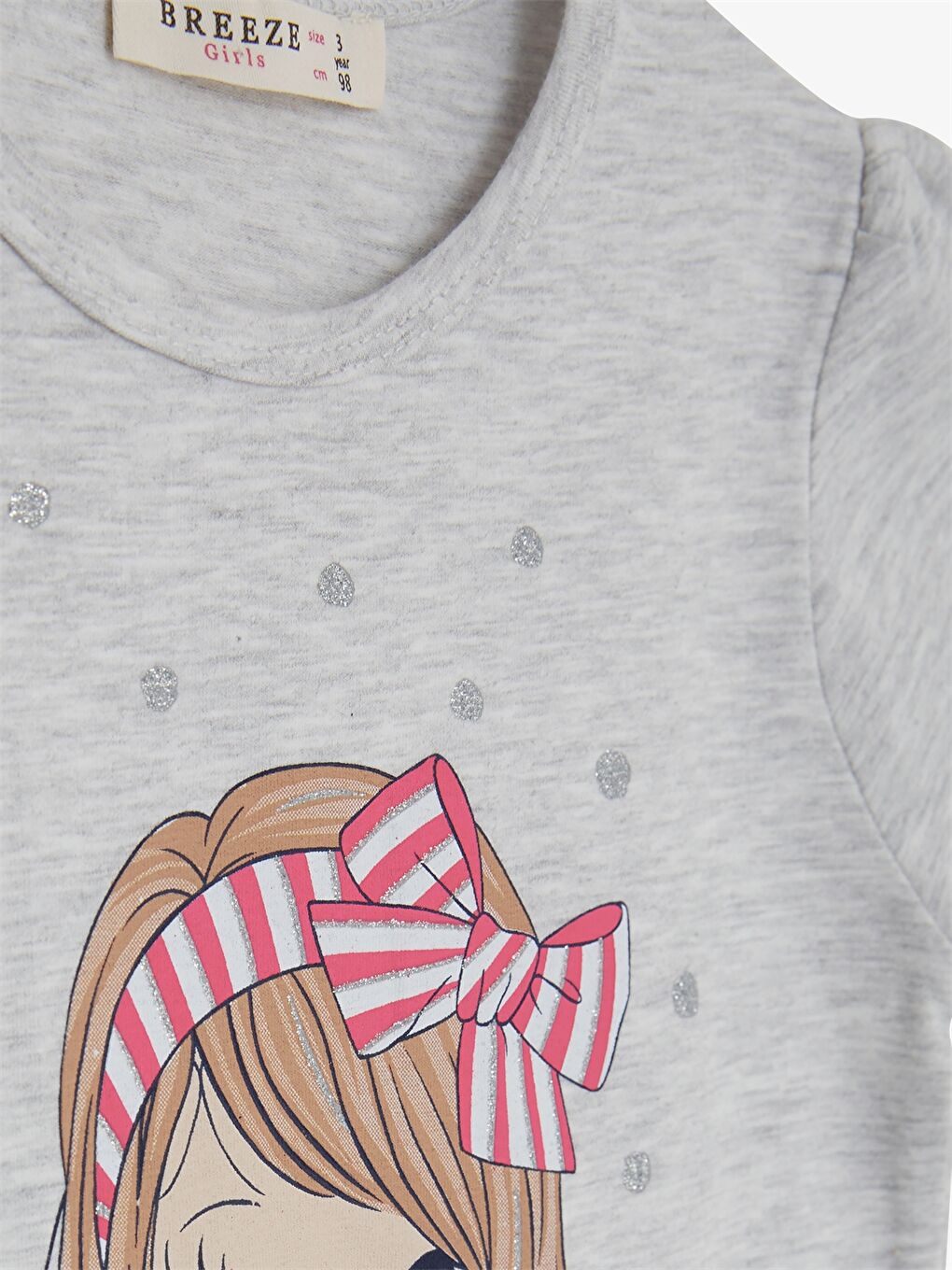 Gri Bisiklet Yaka Baskılı Kısa Kollu Kız Çocuk Tişört ve Tayt-4