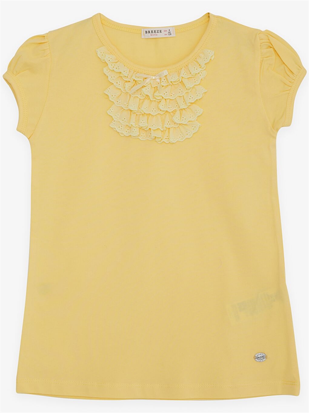 Sarı Bisiklet Yaka Kısa Kollu Kız Çocuk Tişört