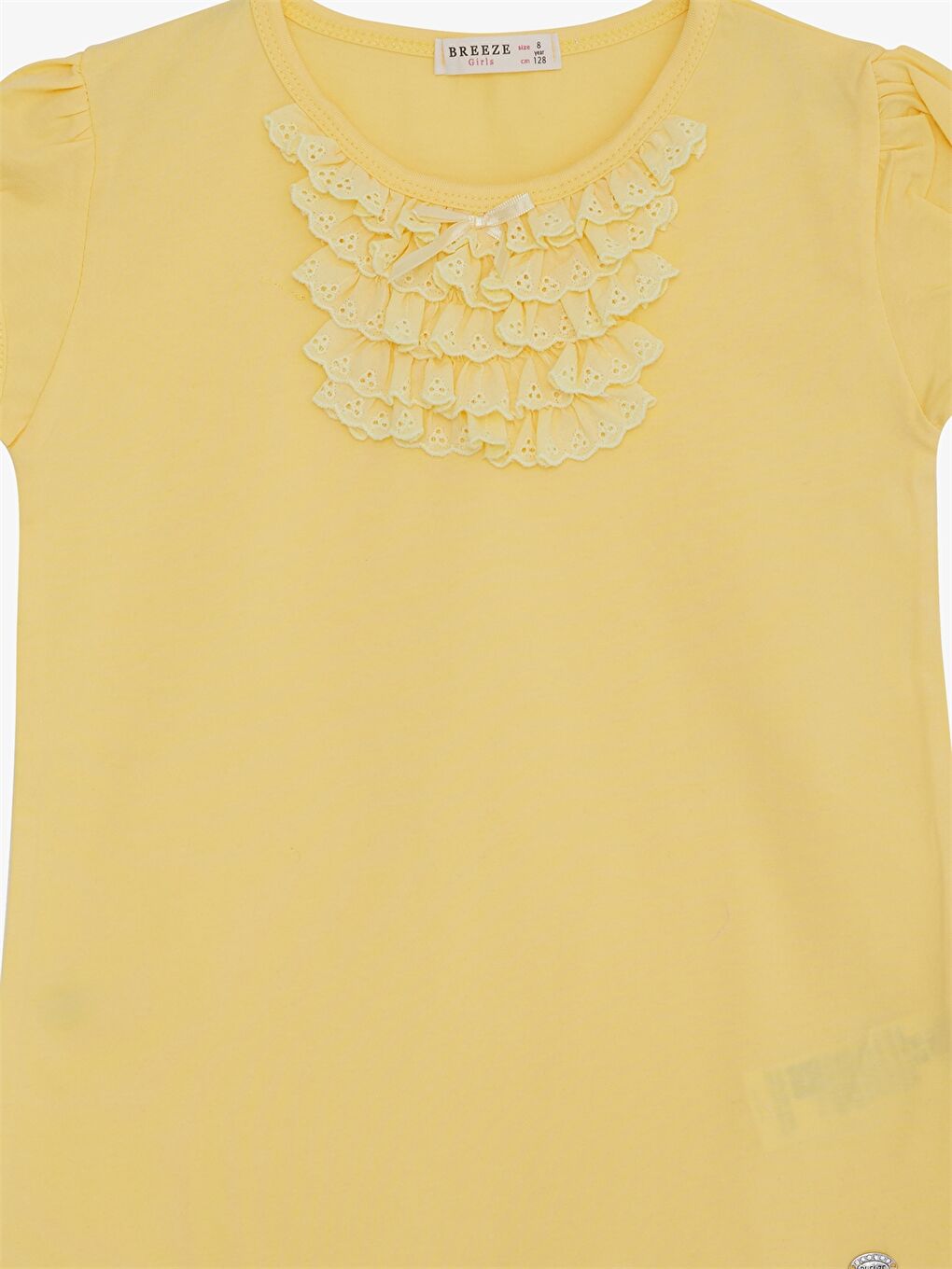 Sarı Bisiklet Yaka Kısa Kollu Kız Çocuk Tişört-2