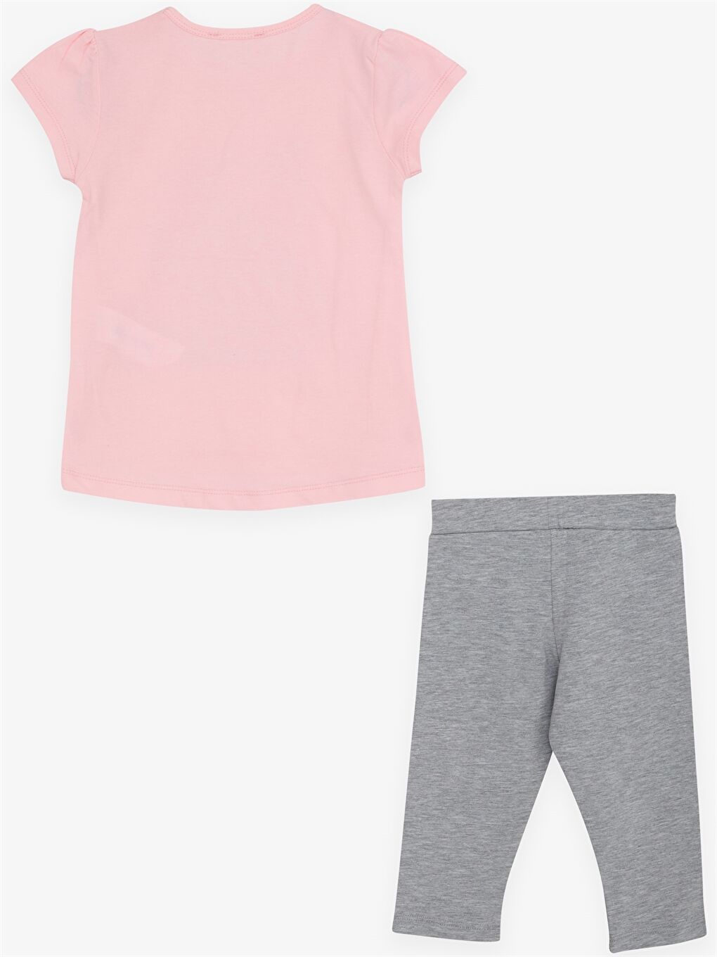 Pembe Bisiklet Yaka Kısa Kollu Kız Bebek Tişört ve Tayt 2'li Takım-1