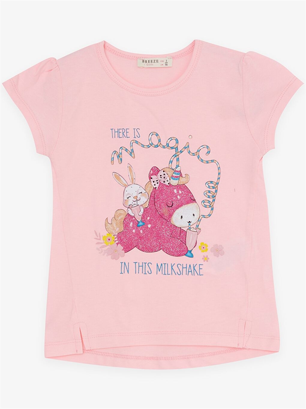 Pembe Bisiklet Yaka Kısa Kollu Kız Bebek Tişört ve Tayt 2'li Takım-2