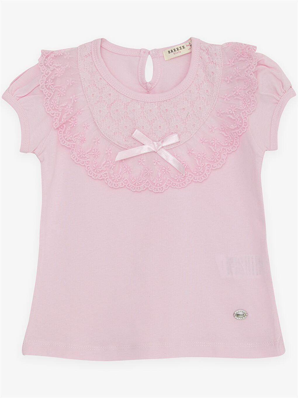 Pembe Bisiklet Yaka Kısa Kollu Kız Bebek Tişört