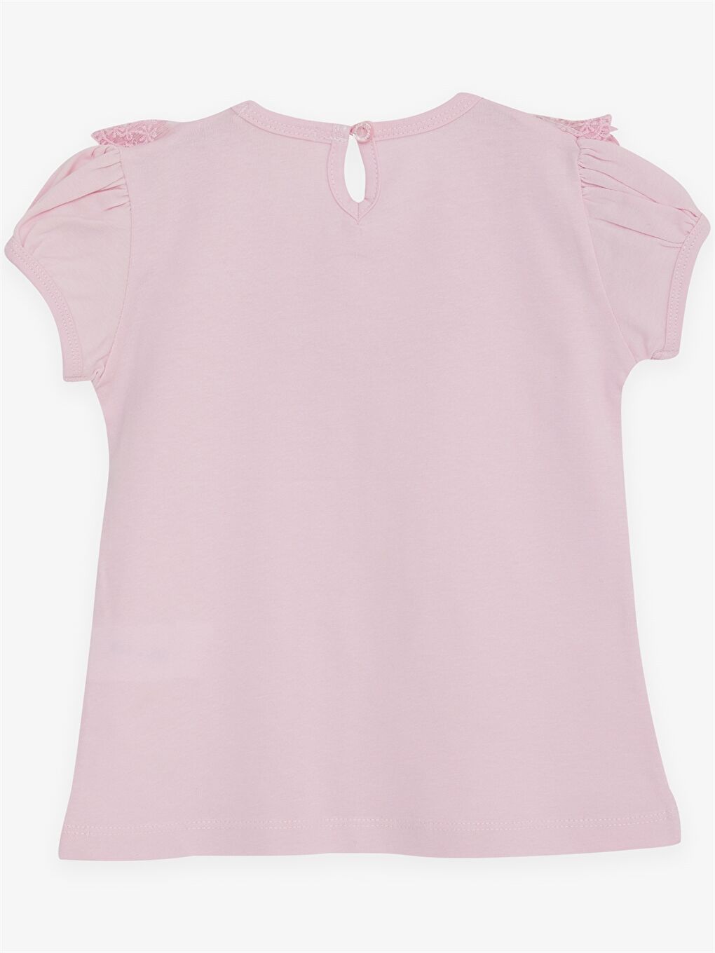 Pembe Bisiklet Yaka Kısa Kollu Kız Bebek Tişört-1