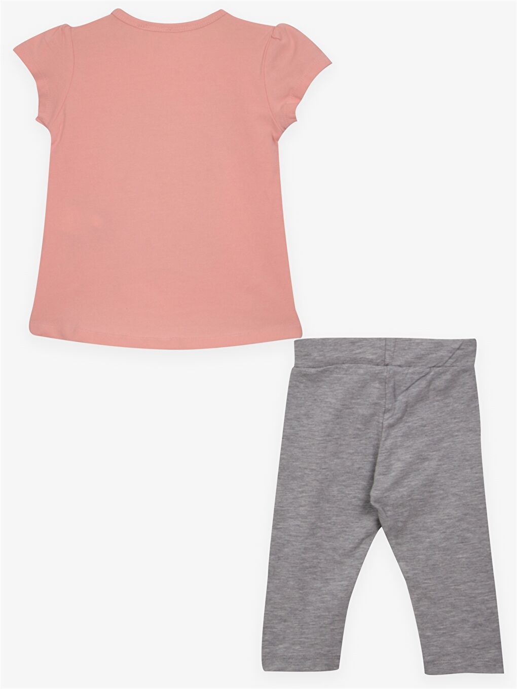 Turuncu Bisiklet Yaka Kısa Kollu Kız Bebek Tişört ve Tayt 2'li Takım-1