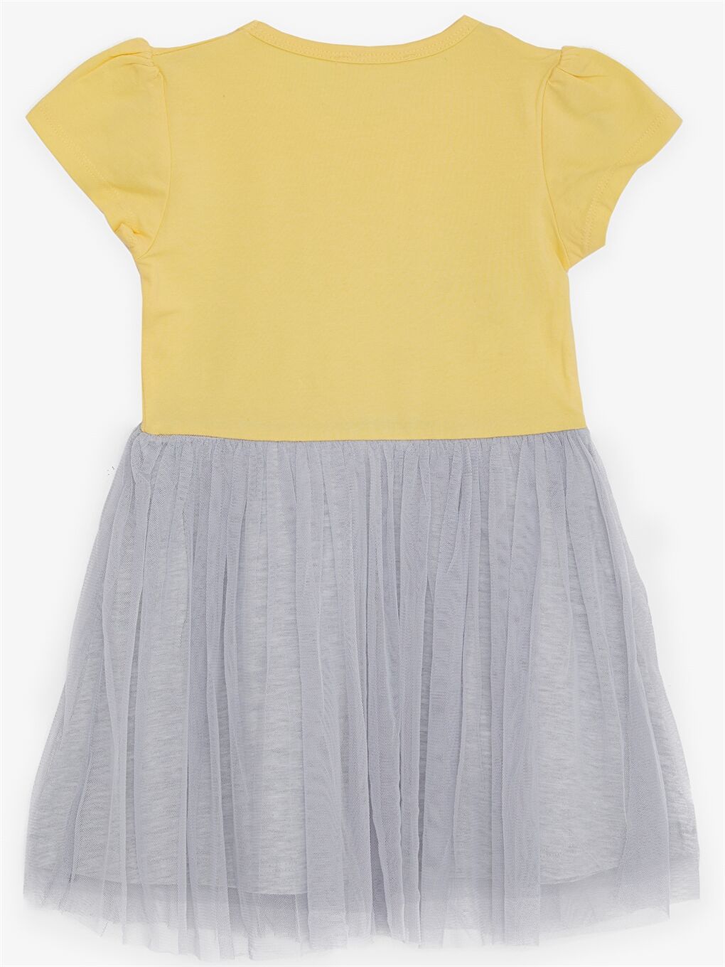 Sarı Bisiklet Yaka Baskılı Kısa Kollu Kız Çocuk Elbise-1
