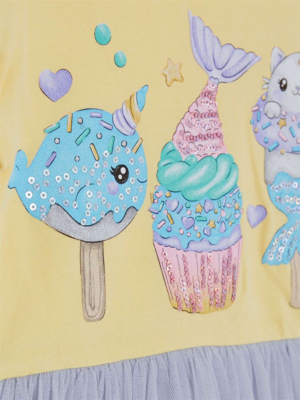 Sarı Bisiklet Yaka Baskılı Kısa Kollu Kız Çocuk Elbise-2