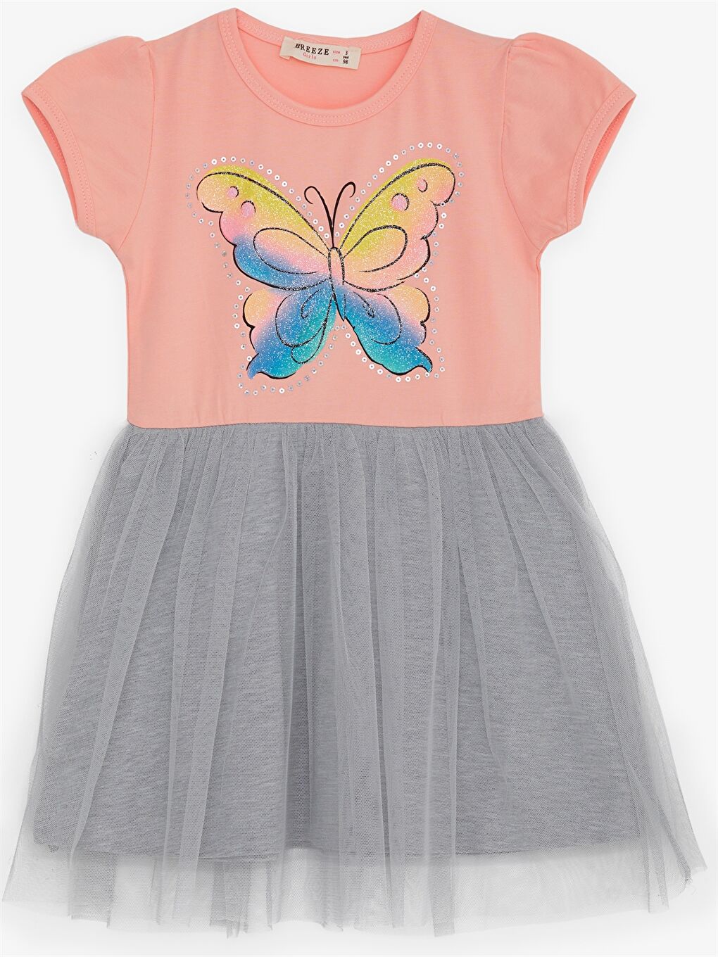 Turuncu Bisiklet Yaka Baskılı Kısa Kollu Kız Çocuk Elbise