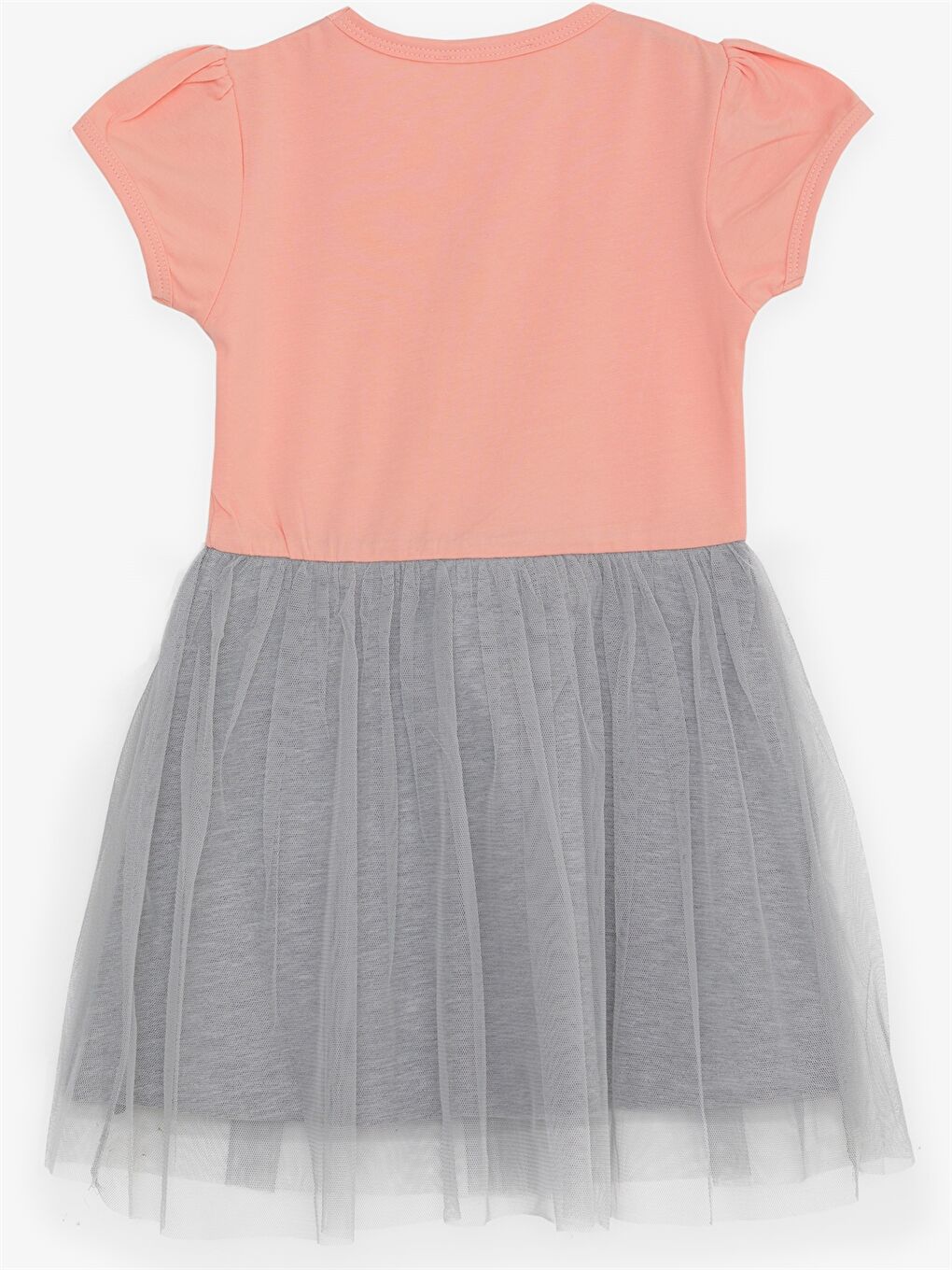 Turuncu Bisiklet Yaka Baskılı Kısa Kollu Kız Çocuk Elbise-1