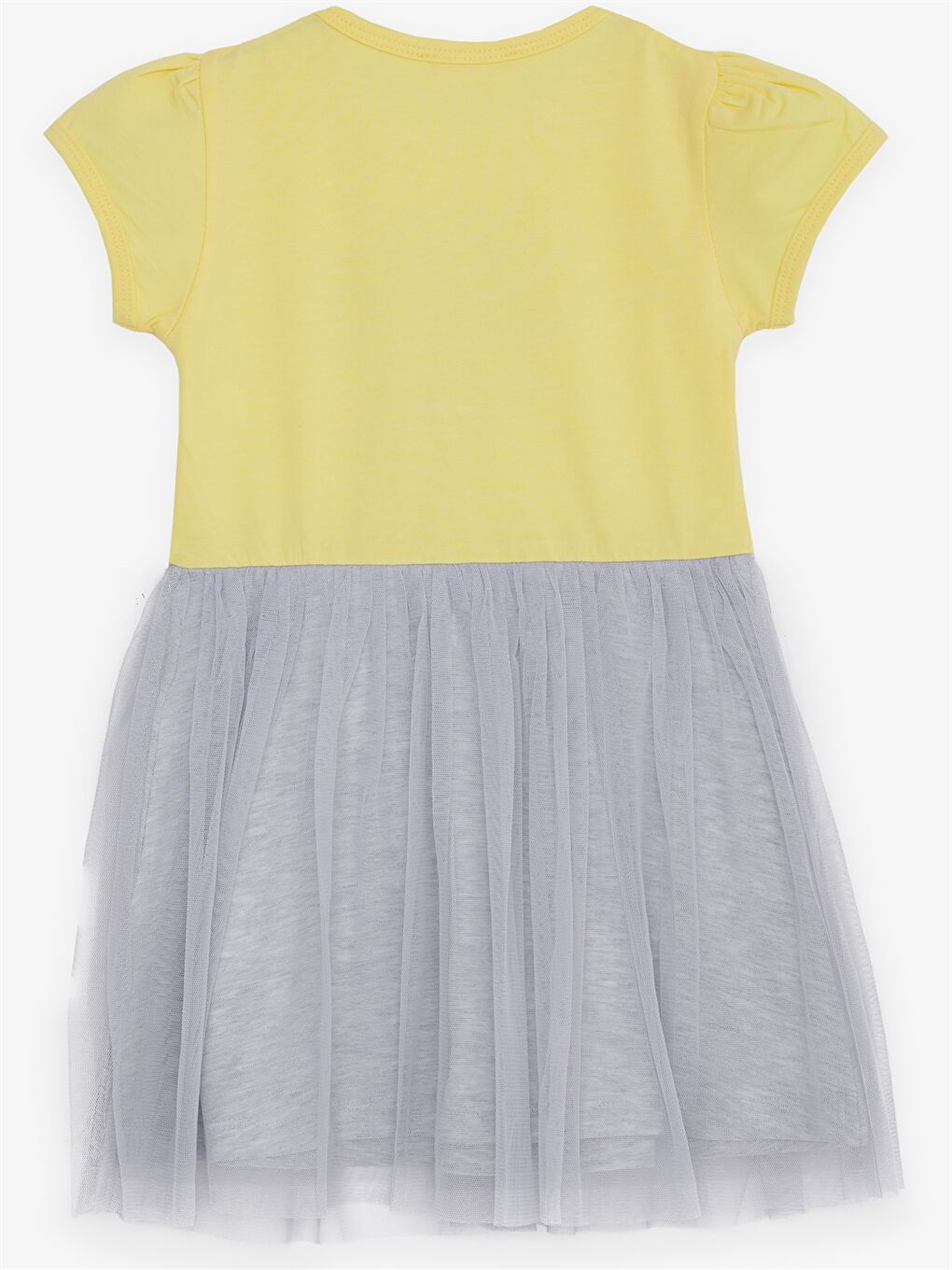 Sarı Bisiklet Yaka Kısa Kollu Baskılı Kız Bebek Elbise-1