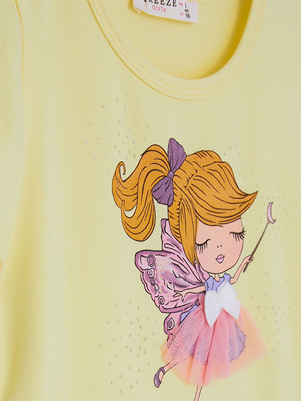 Sarı Bisiklet Yaka Kısa Kollu Baskılı Kız Bebek Elbise-2