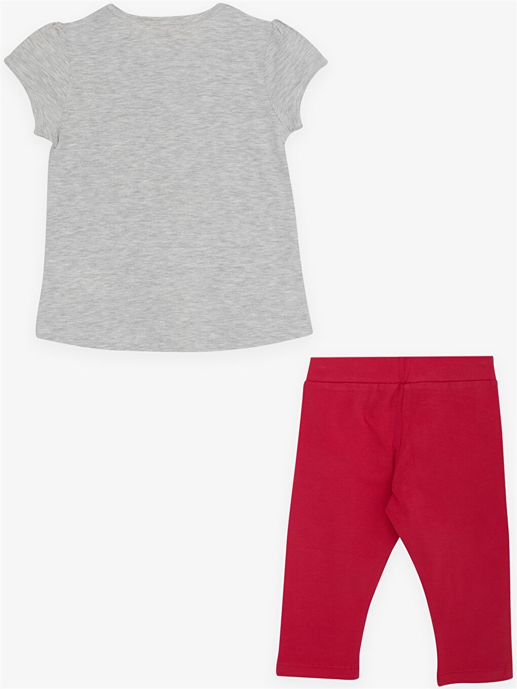 Gri Bisiklet Yaka Baskılı Kısa Kollu Kız Çocuk Tişört ve Tayt-1