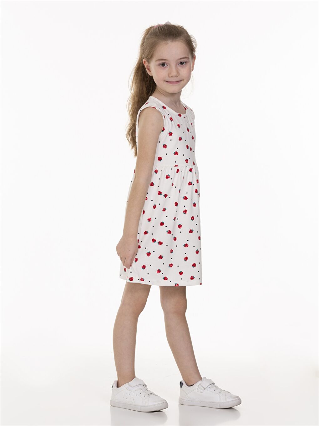 Ekru Bisiklet Yaka Desenli Kız Bebek Elbise-2