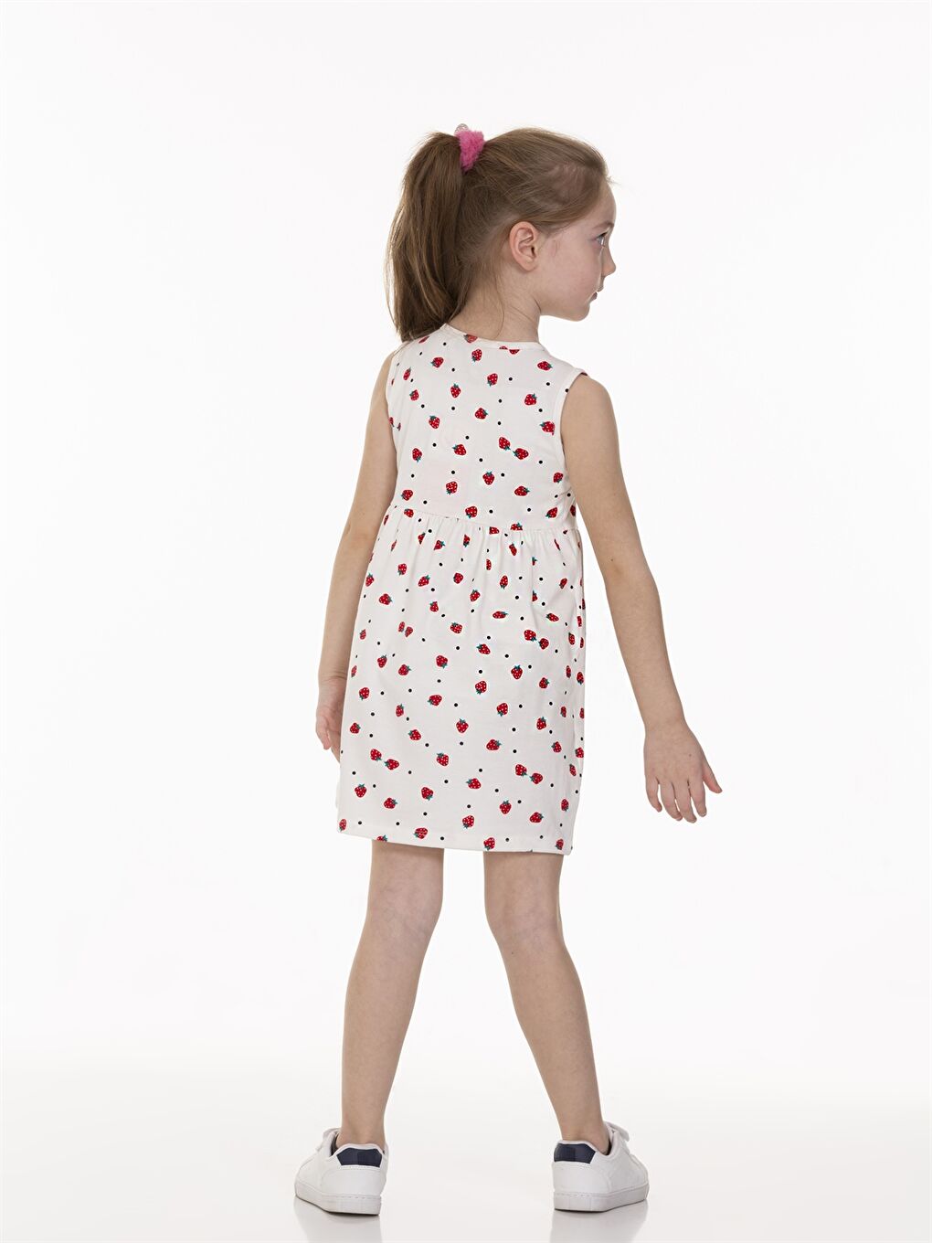 Ekru Bisiklet Yaka Desenli Kız Bebek Elbise-3