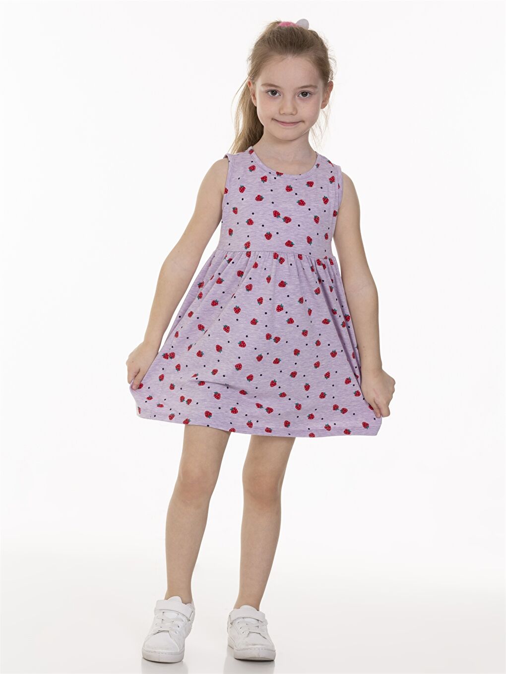 Lila Bisiklet Yaka Desenli Kız Bebek Elbise