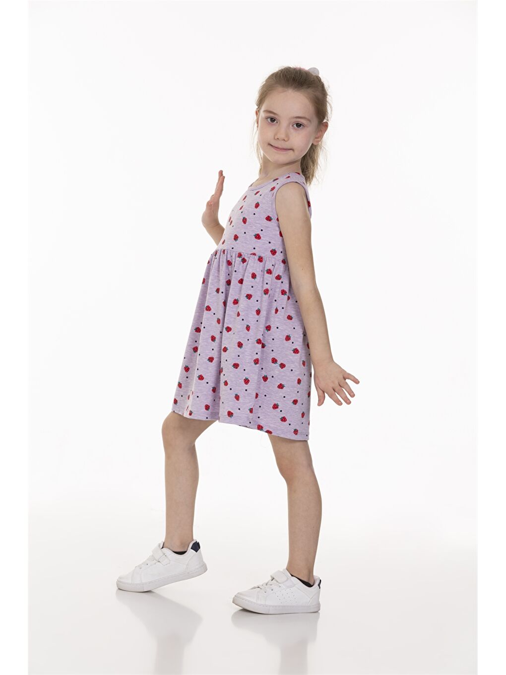 Lila Bisiklet Yaka Desenli Kız Bebek Elbise-1