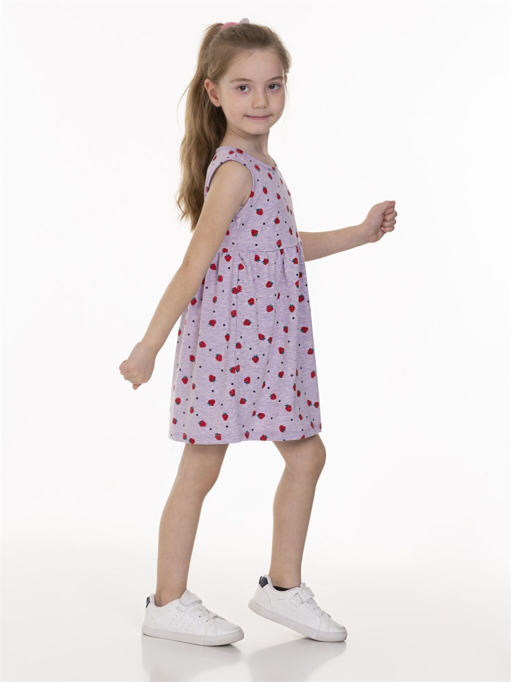 Lila Bisiklet Yaka Desenli Kız Bebek Elbise-2