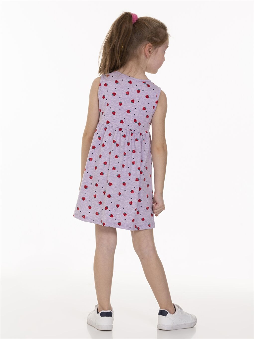 Lila Bisiklet Yaka Desenli Kız Bebek Elbise-3