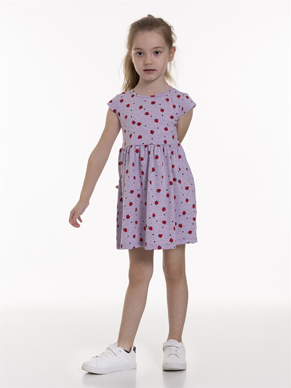 Lila Bisiklet Yaka Desenli Kız Bebek Elbise-1