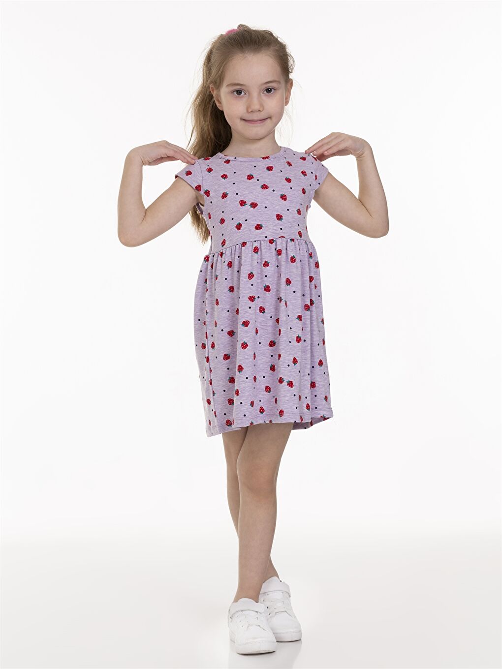 Lila Bisiklet Yaka Desenli Kız Bebek Elbise-2