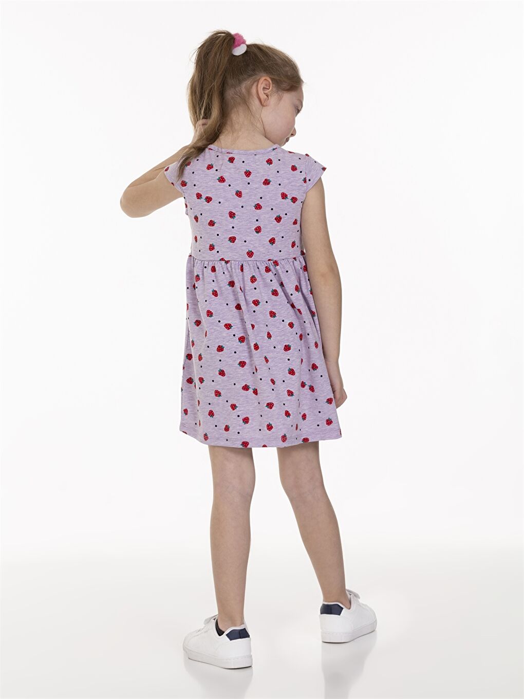 Lila Bisiklet Yaka Desenli Kız Bebek Elbise-3