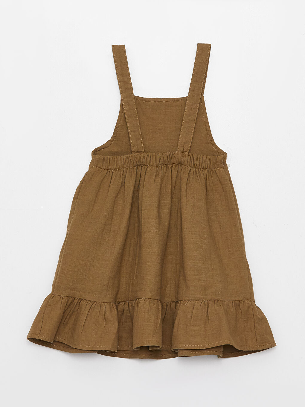 Yeşil Kare Yaka Nakış Detaylı Kız Bebek Elbise-1