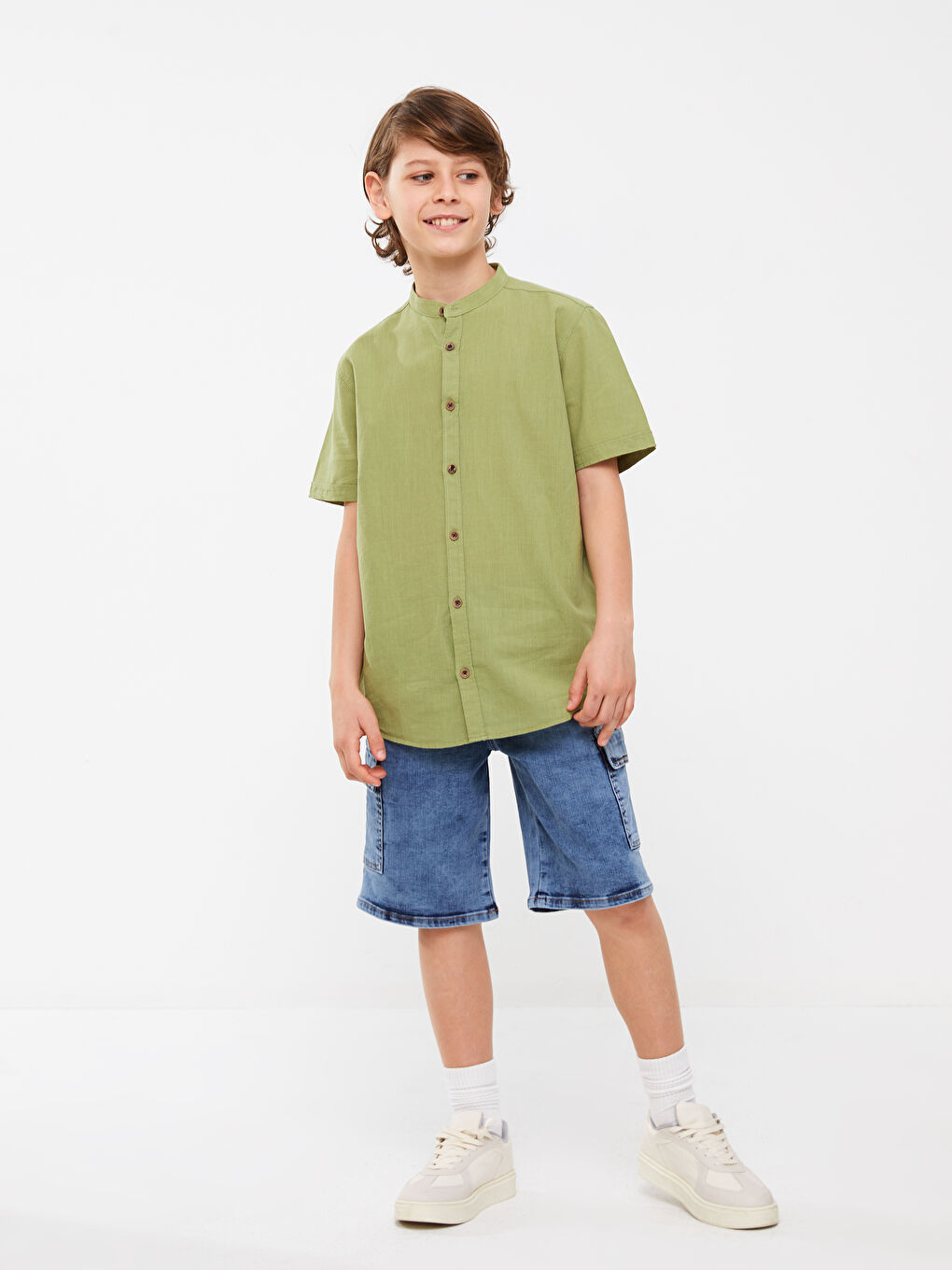 Шорты джинсовые для мальчиков свободного кроя с эластичным поясом-1