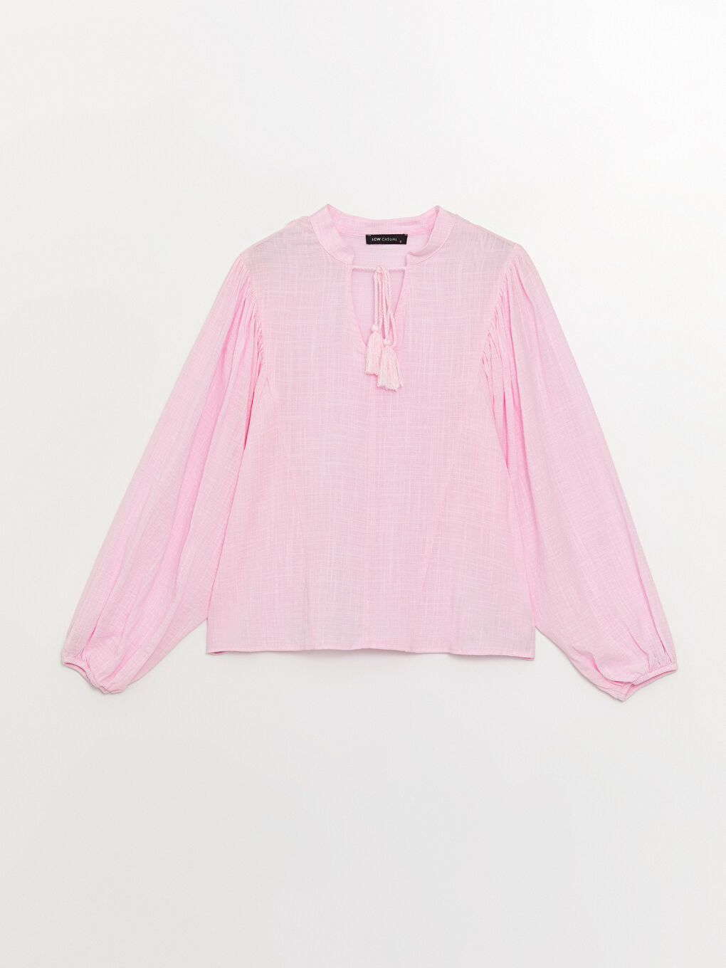 Tie Neck Plain Long Sleeve Oversize Women's Blouse-5