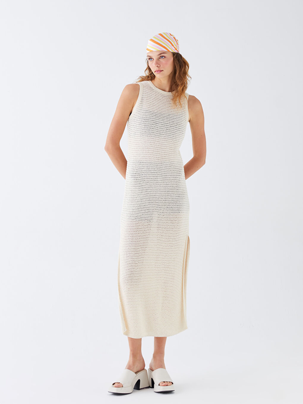 Pembe Çizgili Saten Kadın Bandana-1