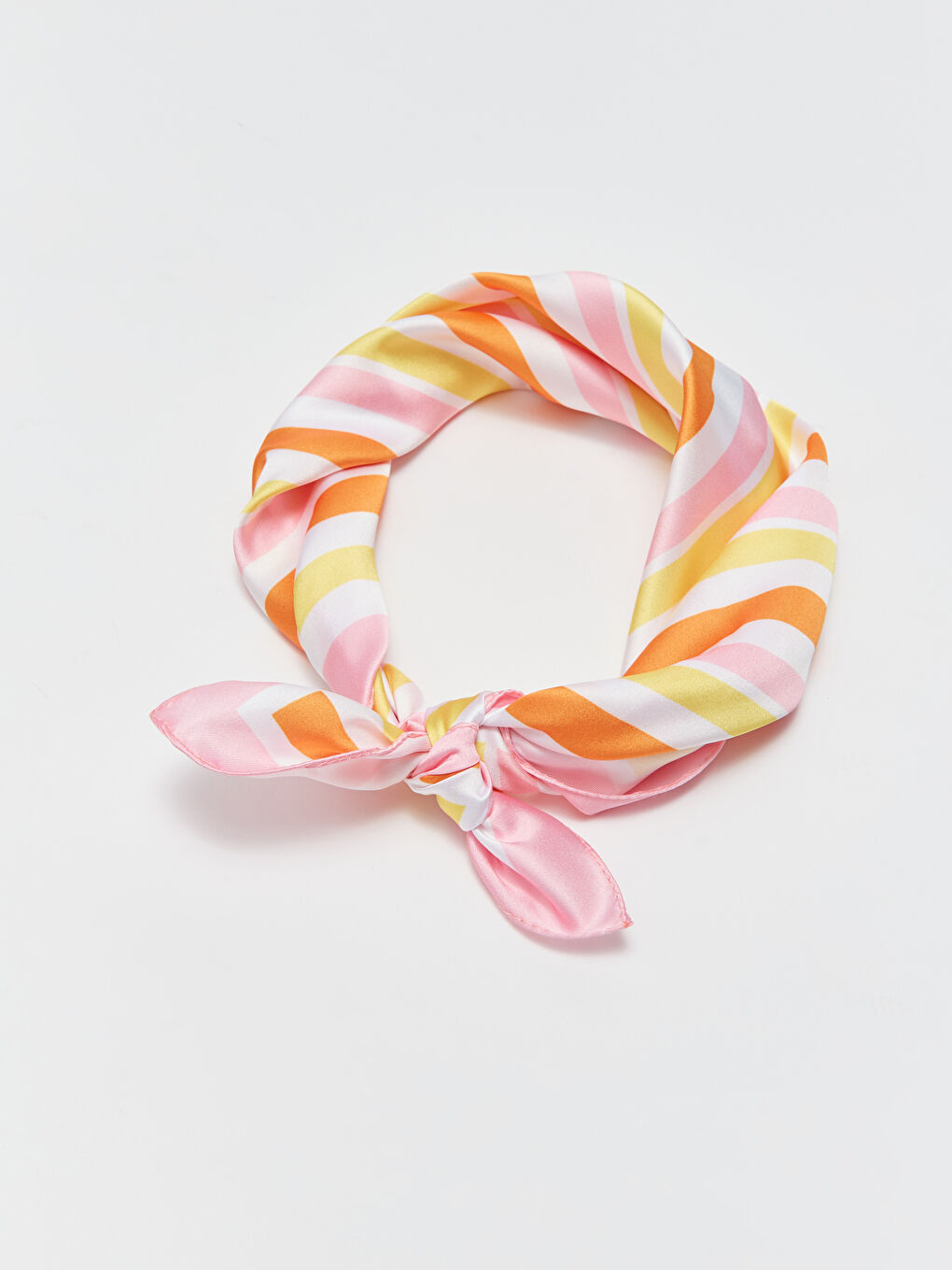 Pembe Çizgili Saten Kadın Bandana-4