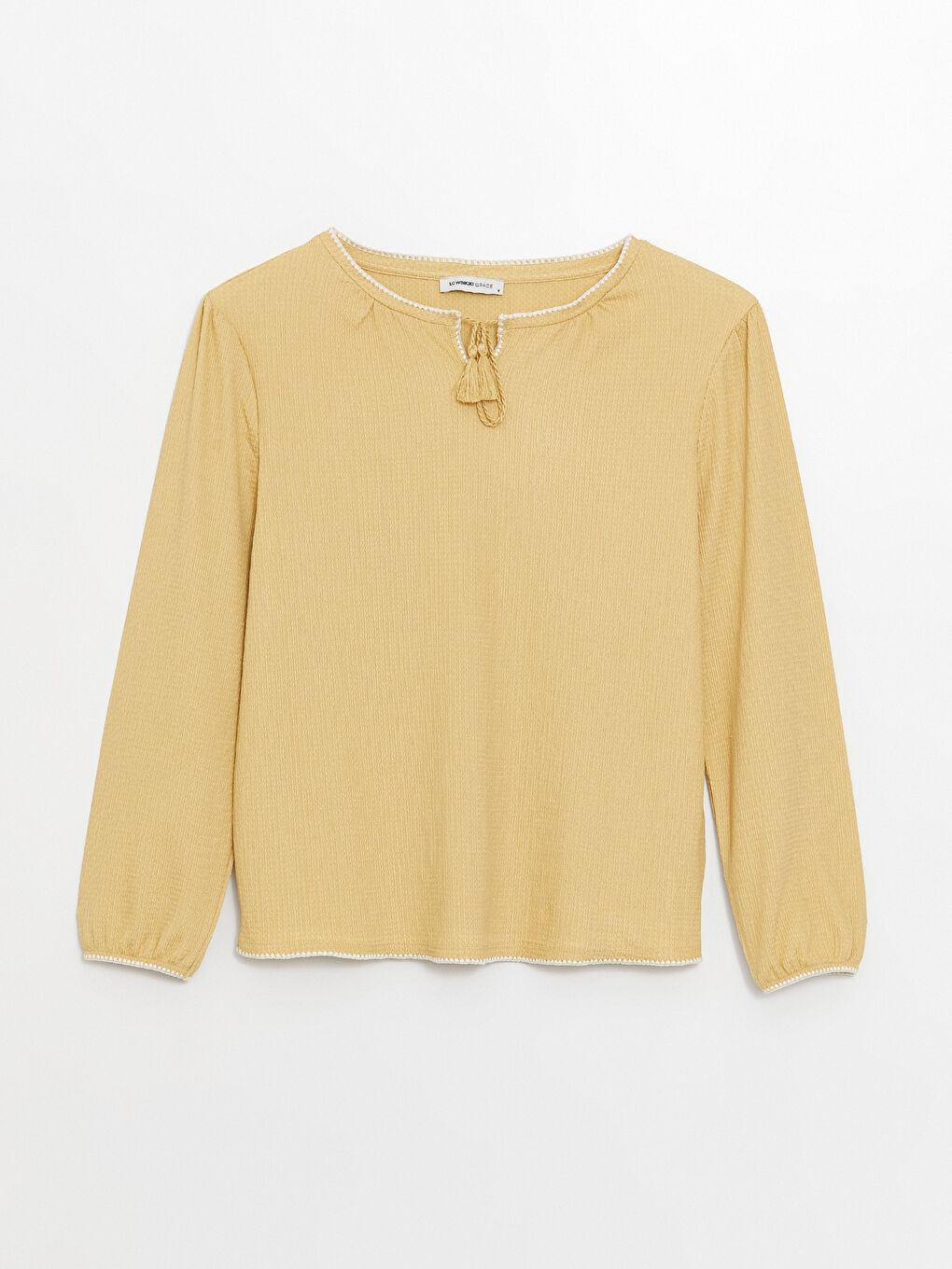 Sarı Bağlamalı Yaka Düz Uzun Kollu Kadın Bluz-5