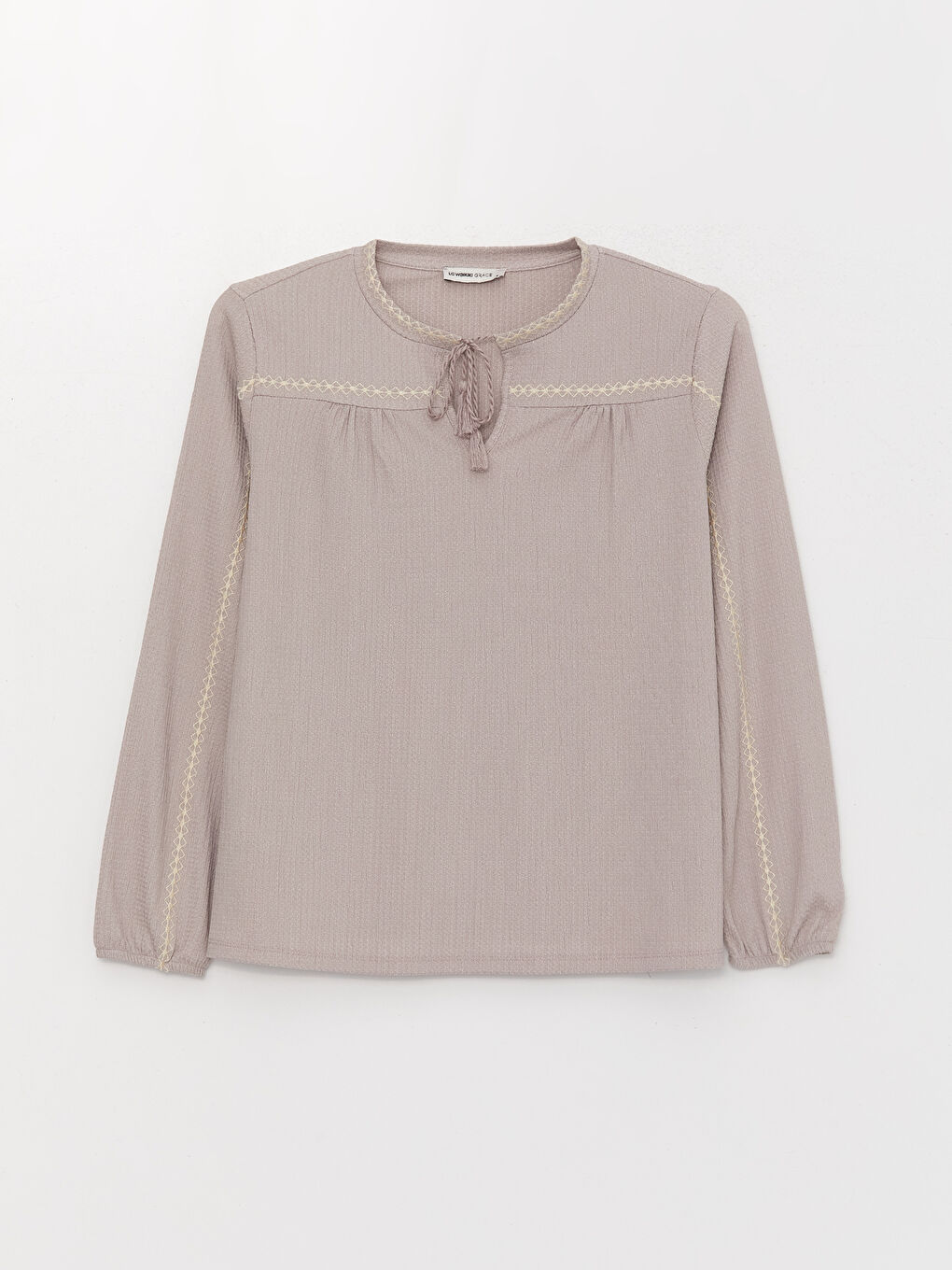 Mürdüm Bağlamalı Yaka Nakışlı Uzun Kollu Kadın Bluz-5