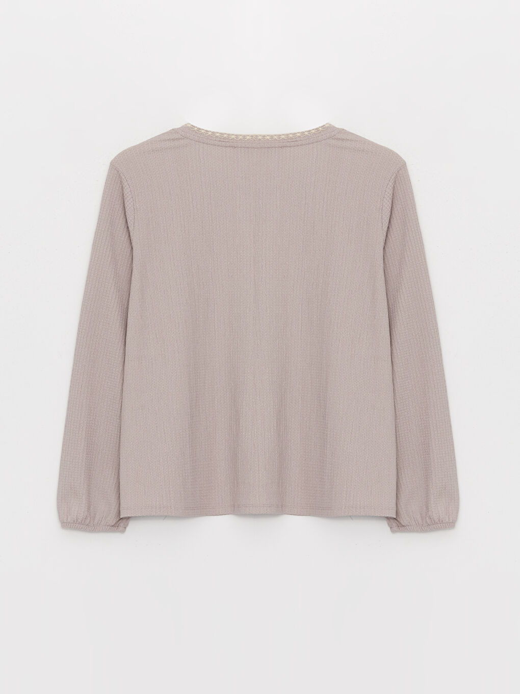 Mürdüm Bağlamalı Yaka Nakışlı Uzun Kollu Kadın Bluz-6