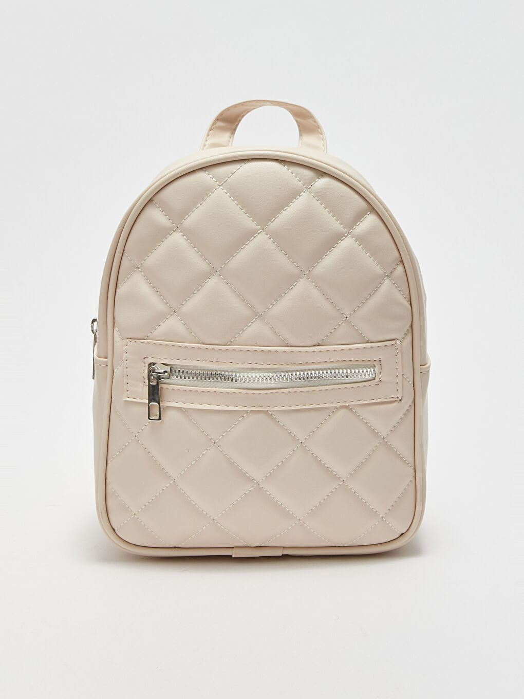 Ekru Deri Görünümlü Kapitoneli Kız Çocuk Sırt Çantası