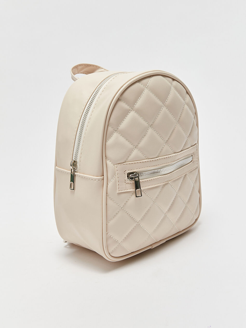 Ekru Deri Görünümlü Kapitoneli Kız Çocuk Sırt Çantası-1