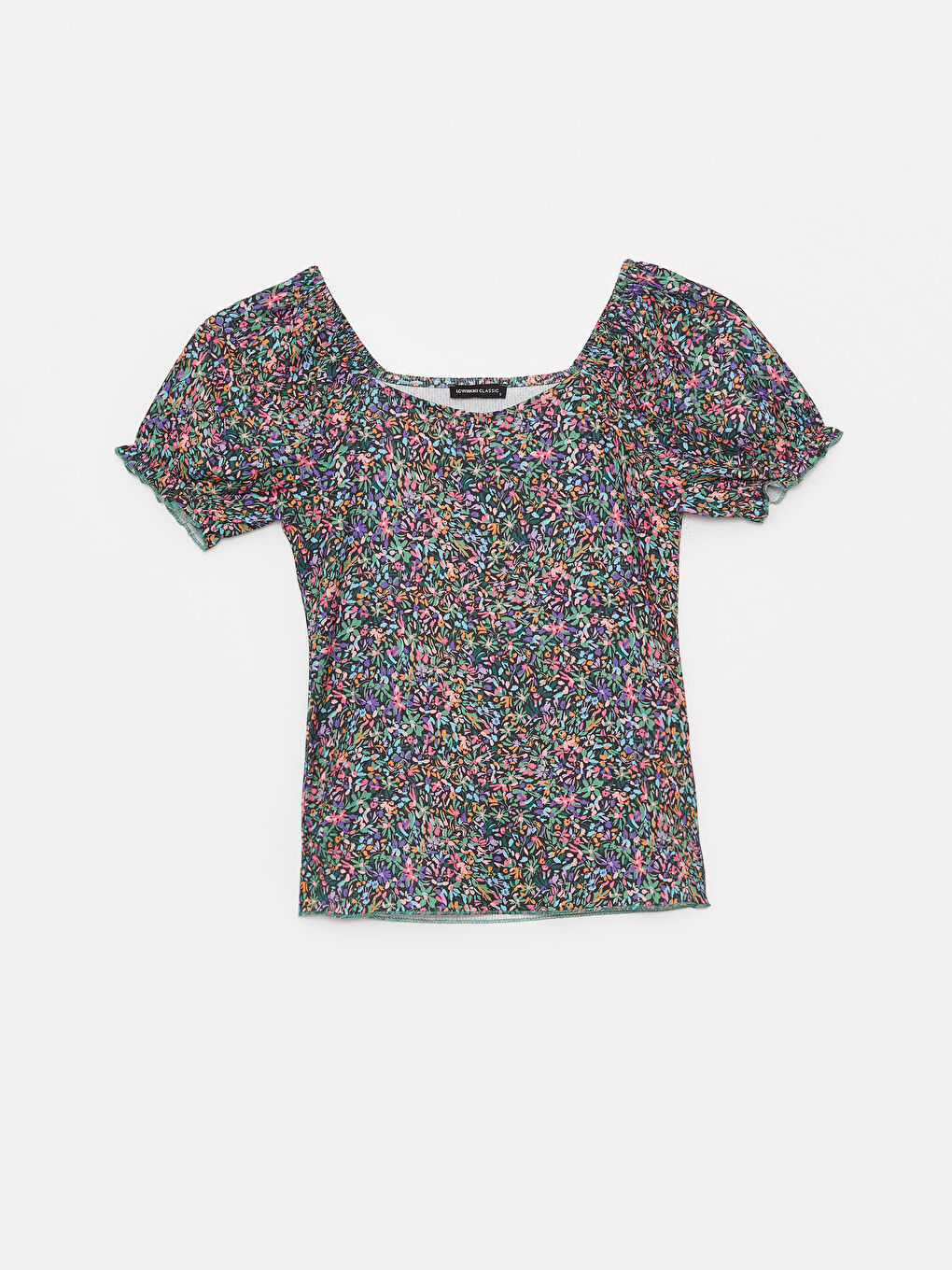 Pembe Kayık Yaka Desenli Kısa Kollu Kadın Tişört-5