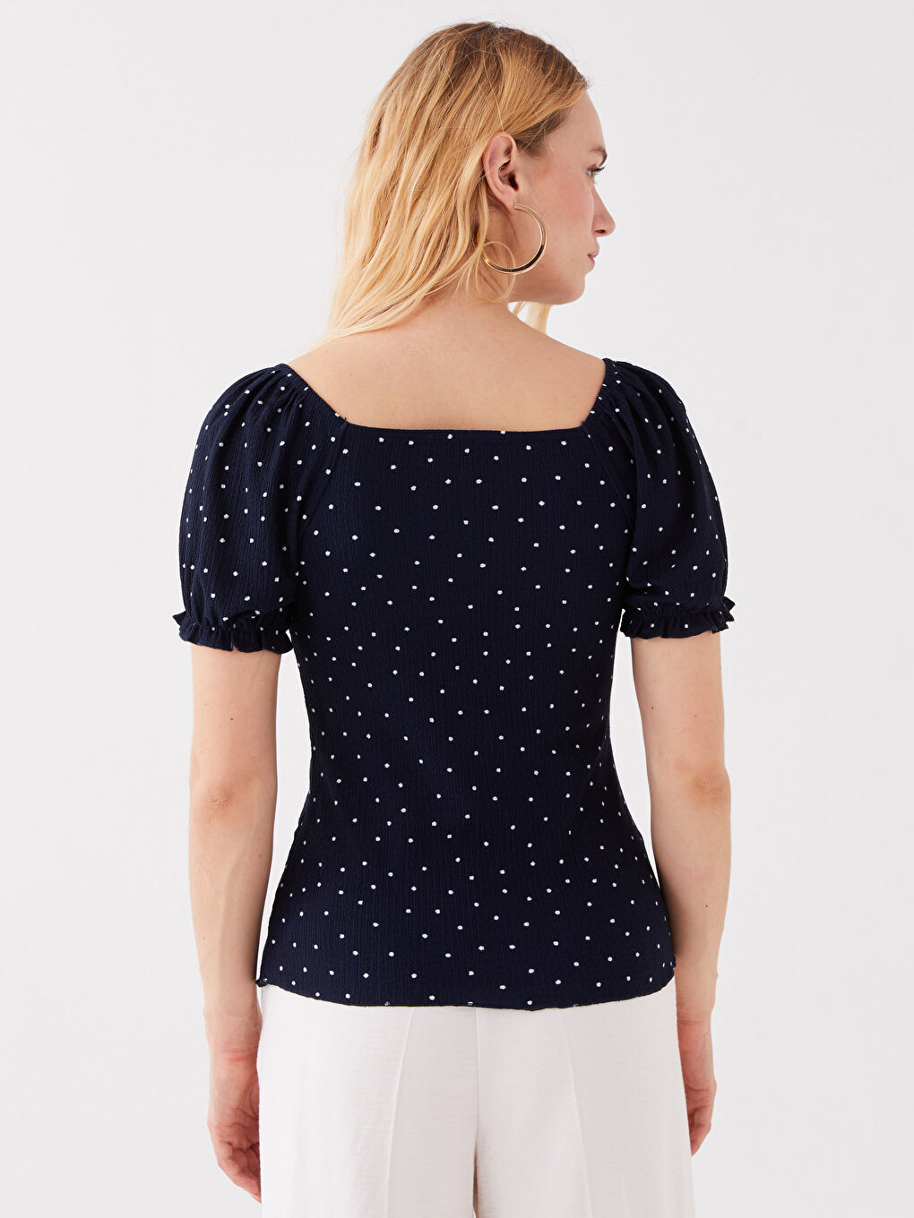 LCWAIKIKI Classic Boat Neck Polka Dot Short-Sleeve Women's T-Shirt -S3IG26Z8-LSJ