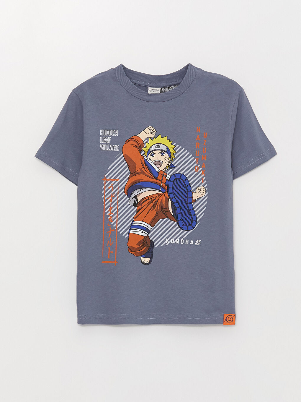 Mavi Bisiklet Yaka Naruto Baskılı Kısa Kollu Erkek Çocuk Tişört