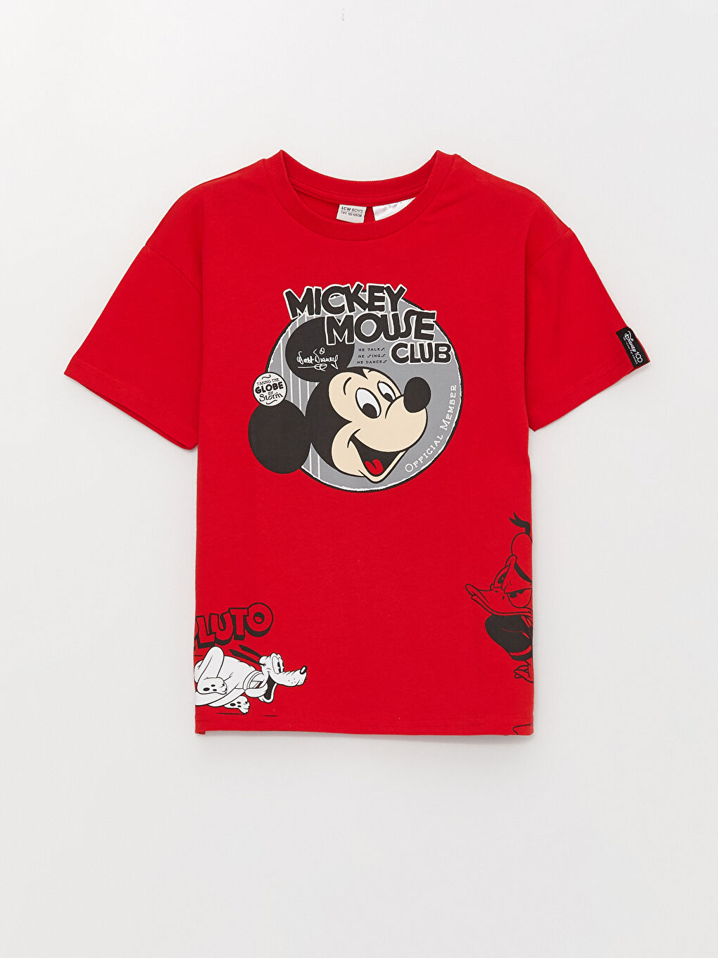 Kırmızı Rahat Kalıp Mickey Mouse Baskılı Erkek Çocuk Tişört