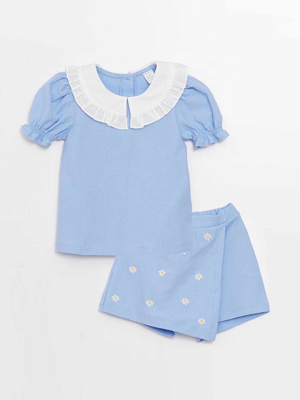 Lila Bebe Yaka Kısa Kollu Kız Bebek Bluz ve Şort Etek 2'li Takım