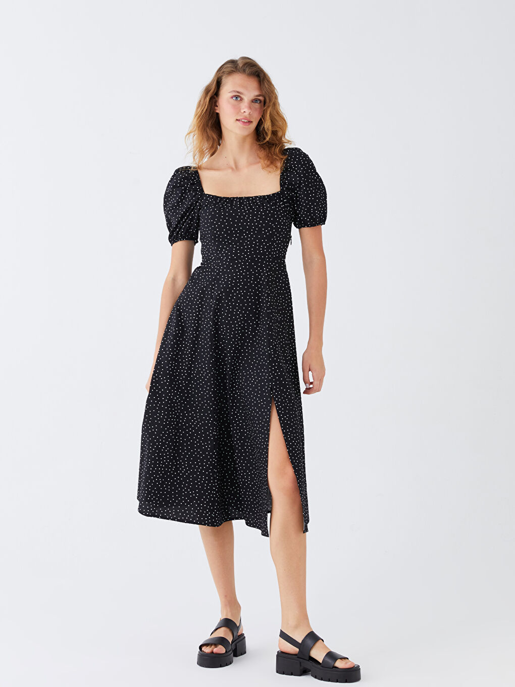 Square Collar Polka Dot Short Sleeve Women's Dress